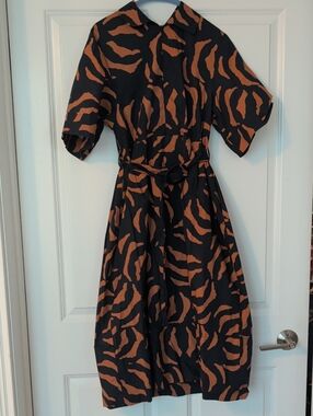 Black and Brown Printed Shirt Dress with Belt